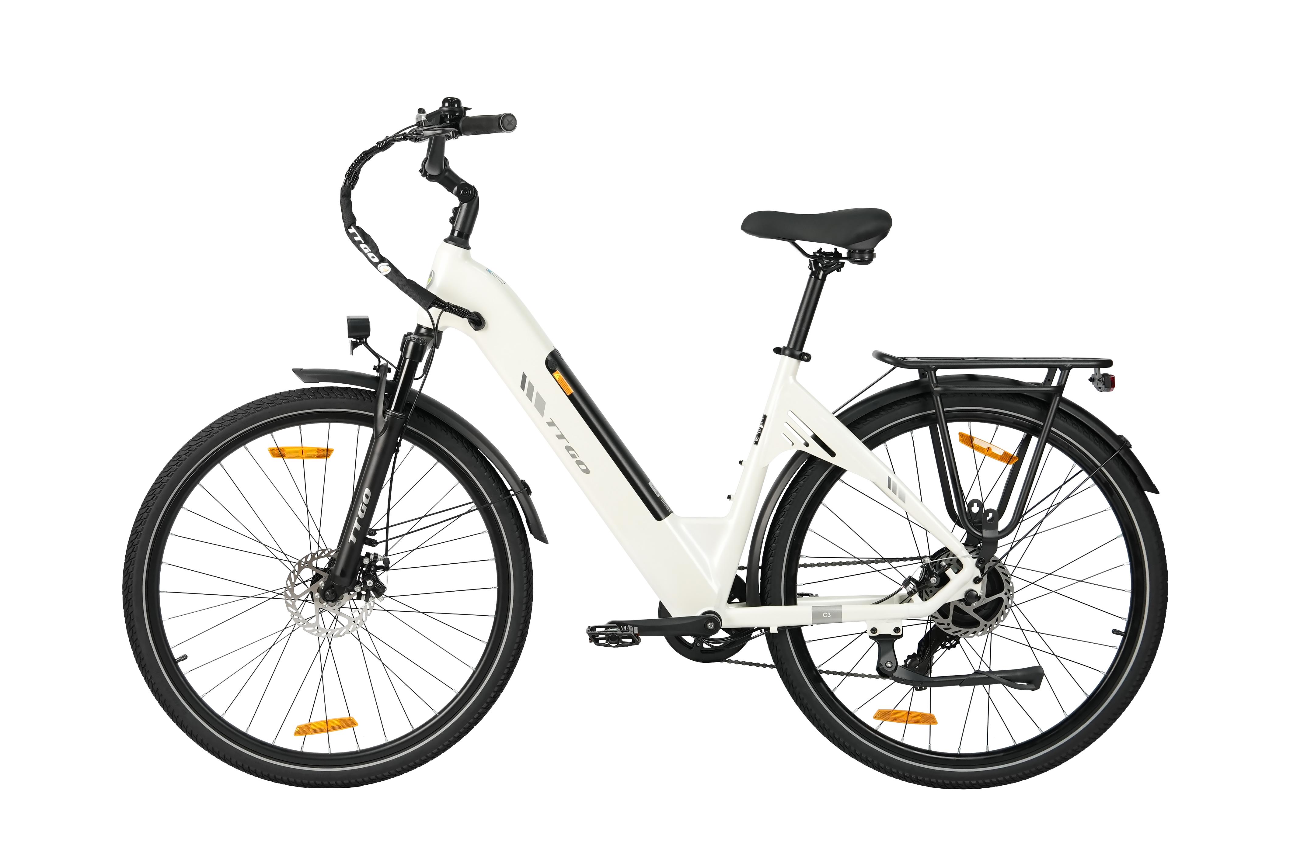 TTGO C3 SE E-Bike 28" Aluminiumlegierungsrahmen 36V 18AH Akku Shimano 7-Gang-Schaltung 80KM-120KM Max. Reichweite Weiß