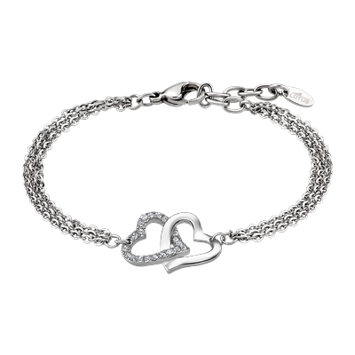 Armband LOTUS "Essentials - Herzen", silber (edelstahlfarben, kristallweiß, kristallweiß), Armbänder, Damen, 20,5cm, Edelstahl, Armband, mit Glasstein