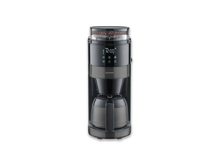 Severin Filter-Kaffeemaschine mit Thermokanne und Mahlwerk, 1L Füllmenge, bis zu 8 Tassen, Tropf-Stopp, intensives Aroma, automatische Abschaltung, LED-Display, 900W, dark inox, schwarz, KA 4831