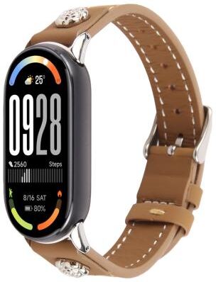 Everyday Crate Xiaomi Smart Band 10 9 8 Leather Watch Band Rivet Camellia Microfiber Replacement Strap brown