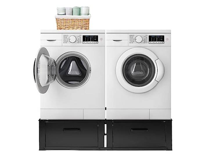 Vonia Wasmachine verhoger Dubbel Wasmachine en Droger Verhoger Wasmachine Verhoger met Lade Wit (Zwart, Dubbel)