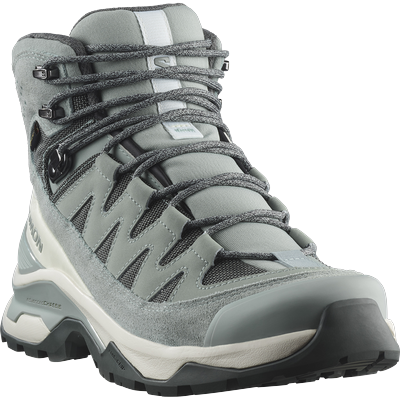 Wanderschuh SALOMON "QUEST ECHO GORE TEX", Damen, Gr. 40, atmungsaktiv, grün milieu, icicle, urban chic, Leder, Textil, Schuhe Wanderschuh, wasserdicht