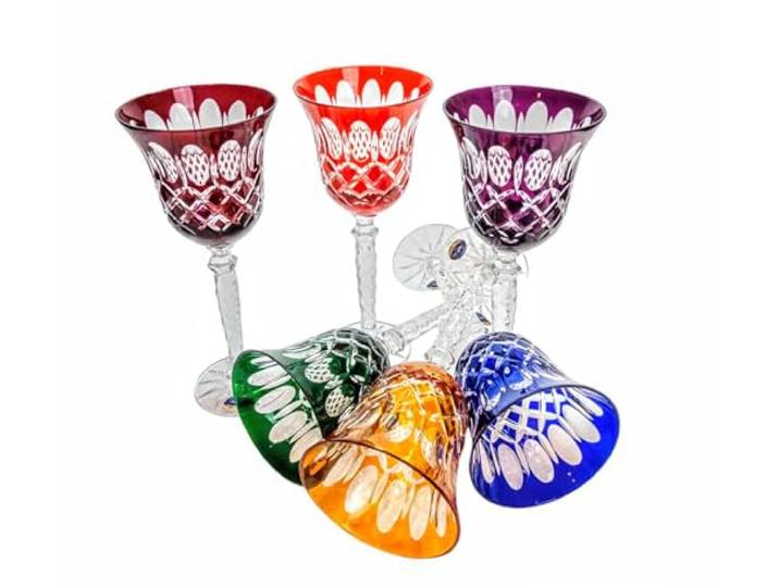 MaRika Bunte Kristall-Weingläser – handgefertigte und bemalte Kristallgläser im 6er-Set – perfekt für Rot- und Weißwein, eine luxuriöse Geschenkidee (Mix, Olivengitter, 280ml)