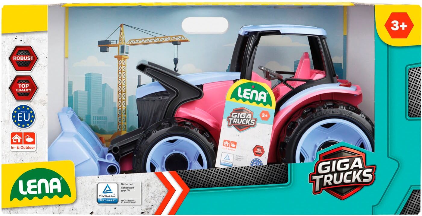 Spielzeug-Traktor LENA "Giga Trucks Traktor mit Lader, Rosa", bunt (rosa), Spielzeugfahrzeuge, KinderT:62cm, Kunststoff, Made in Europe, T:62cm