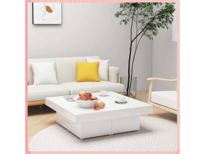 table basse - 90x90x28cm - Conception Ergonomique - Architecture Moderne - Look Actuel - Blanc brillant - Pour Salon
