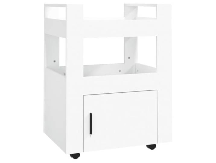 HFXHIJXQ Küchenwagen Weiß 60x45x80 cm Holzwerkstoff mit Rollen Kompakter Servierwagen mit 2 Ablagen und1 Fach für Esszimmer und Küche, pflegeleicht und flexibel beweglich.