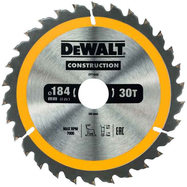 Scie circulaire manuelle à lame circulaire DEWALT 184/30 mm 30WZ DT1942-QZ (DT1942-QZ)