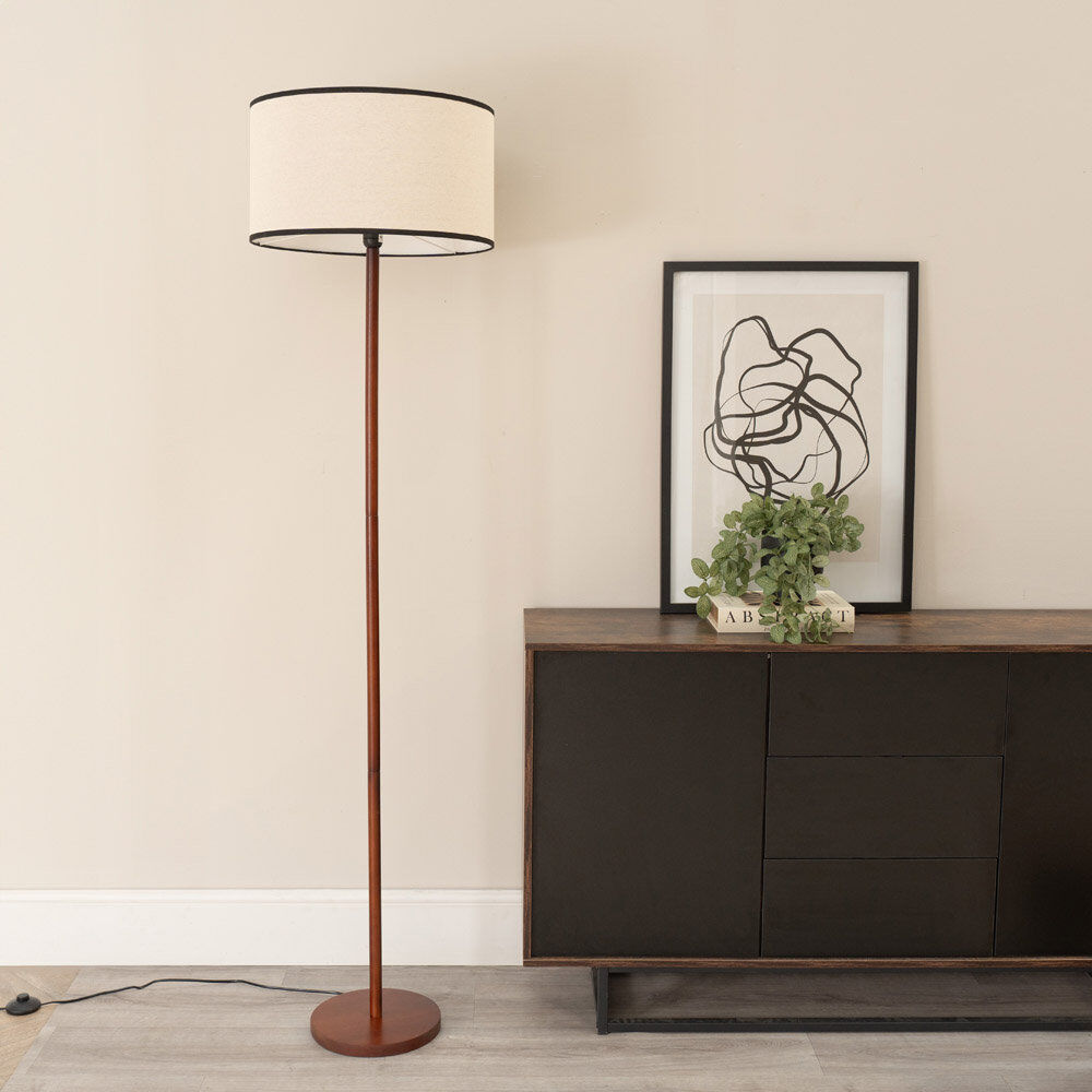17 Stories Roseli 180 H cm Traditional Floor Lamp Walnut/Natural/Black 180cm H X 45cm W X 45cm D