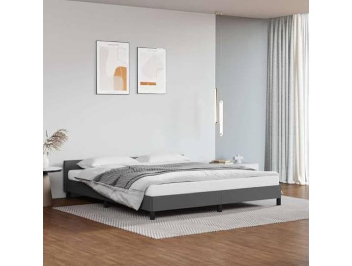 Kunstleder mit Stützbeinen und Sperrholzlatten Schlafzimmer 160x200 cm Grau Bettgestell mit Kopfteil ohne Matratze Grau 160x200 cm Polsterbett Kunstleder stabil Stauraum Schlafzimmer
