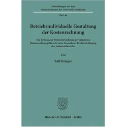 Betriebsindividuelle Gestaltung der Kostenrechnung, Fachbücher von Ralf Krieger