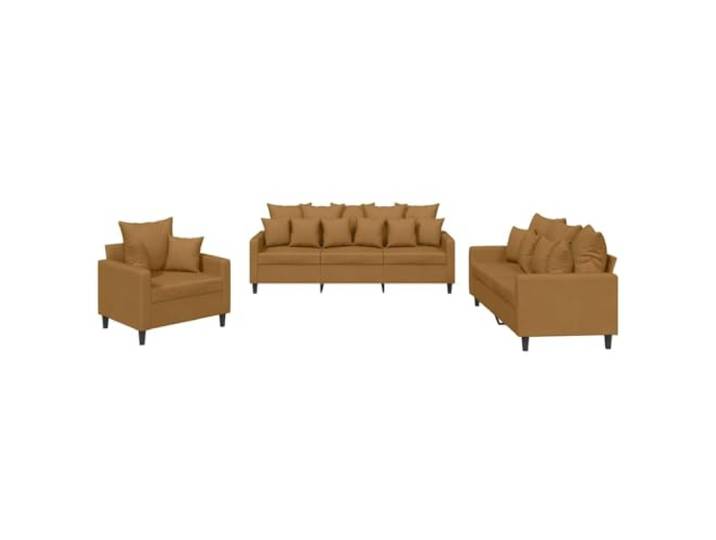 Coespram 3-tlg. Sofagarnitur mit Kissen Braun Samt Polstersofa Set Bequemes Wohnzimmer Sitzset mit weicher Schaumstoffpolsterung inklusive 21 passender Kissen fuer erholsame Ruhepausen.