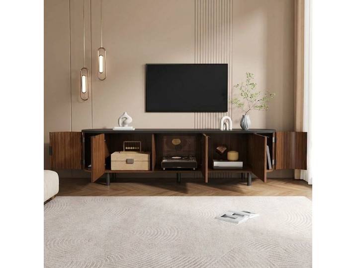 Norevia Meuble TV Noyer 170 cm Banc TV avec 5 Portes et Façades Rainurées