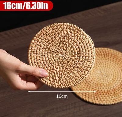 Inspired Living Handwoven Rattan Coaster & Heat Resistant Trivet Pad For Mugs And Hot Pots 6.30 In