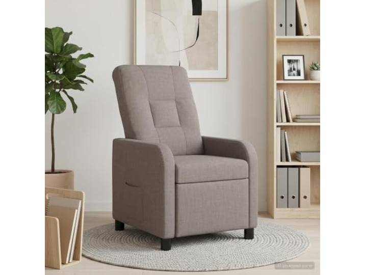 Relaxsessel Taupe Stoff Verstellbar Metall Holz 100% Polyesterbezug,Hebel für schnelle Position,feuchtes Tuch,Wohnzimmer,Büro,Pfostenbeine