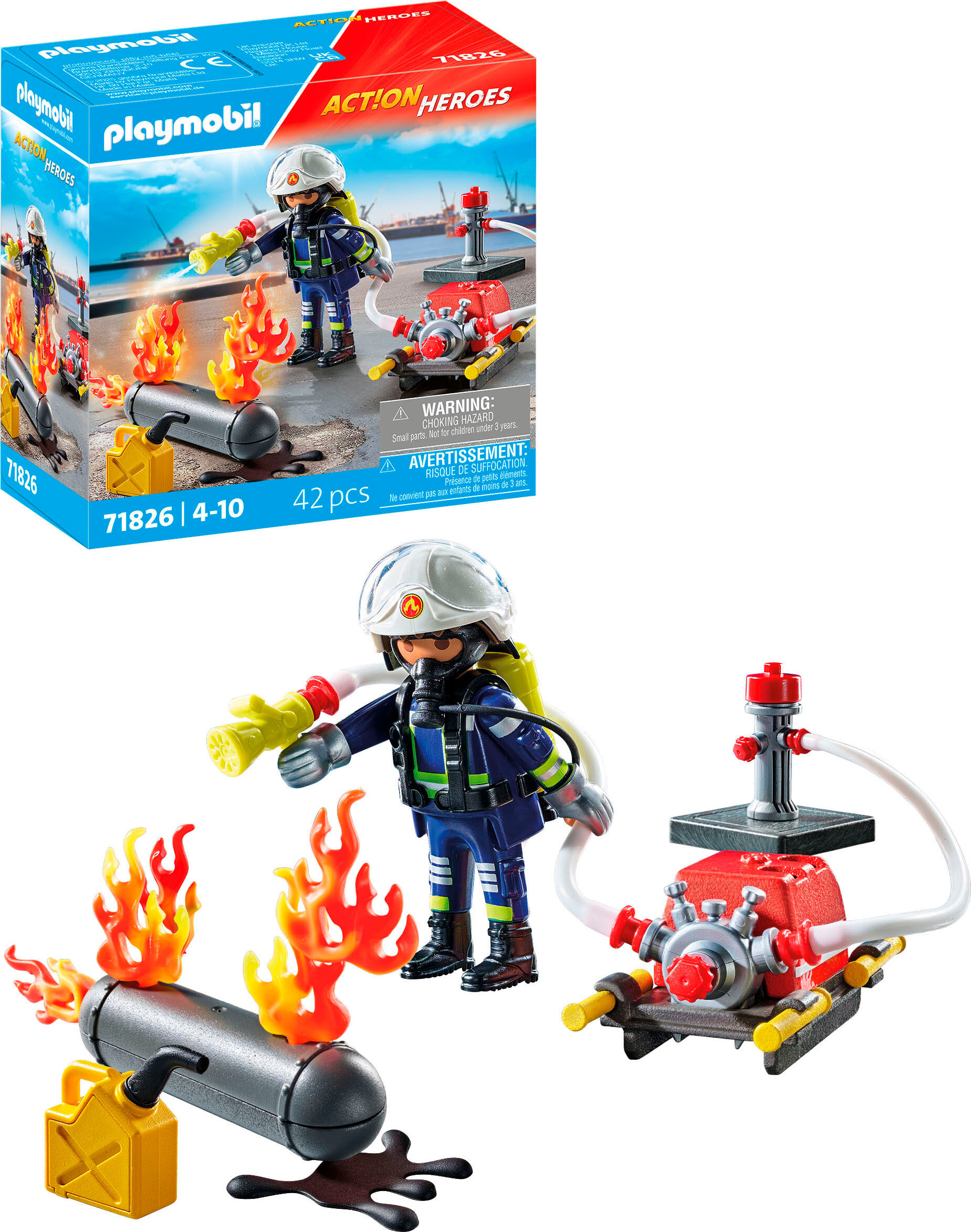 Konstruktions-Spielset PLAYMOBIL "Löschung eines Gastanks (71826), Playmobil Action Heroes", bunt, Spielbausteine, Kinder, Kunststoff, Konstruktions-Spielset, Made in Europe