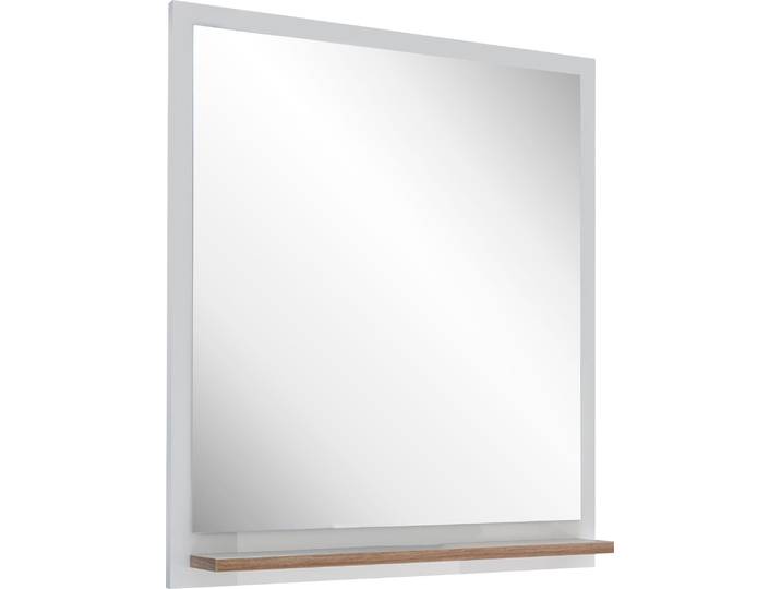 Badspiegel SAPHIR Quickset 923 Spiegel 60 cm breit mit Ablage , weiss (weiß glanz), B:60cm H:74,5cm T:15,5cm, Holzwerkstoff, Spiegel, Badspiegel, Flächenspiegel Weiss Glanz, Riviera Eiche quer Nachbildung