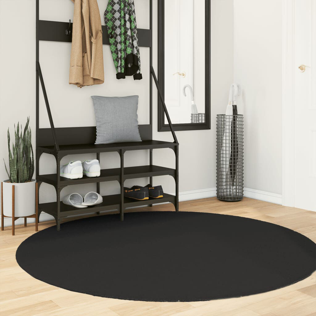 17 Stories Rug "HUARTE" Short Pile Soft and Washable Black Black Round 160cm
