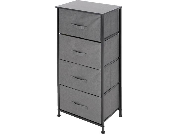 ML Design Kommode aus Stoff mit 4 Schubladen 45x30x94cm Grau, Schwarzes Metall-Regal/MDF-Platte
