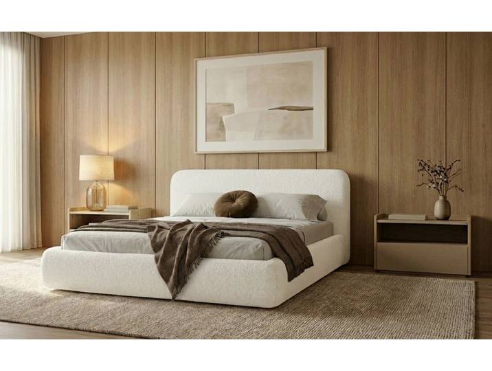 Designer Polsterbett Arosa in Bouclé mit Stauraum - 120x200 - Weiß - Luxusbetten24