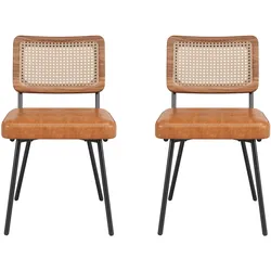 ESSZIMMERSTÜHLE 2er-Set PU-Leder & Rattan Braun