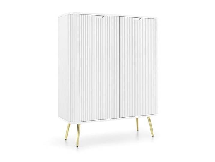 Emporius Loft Sideboard Gerly - Zweitürige Sideboard 100 cm mit Beinen - Gold Griffen, geriffelten Fronten, Hochkommode - Weiß + Gold