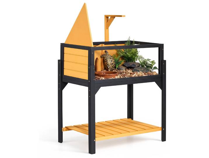 VEVOR - Maison pour tortues\, enclos pour reptiles\, cage de 840x510x900 mm\, pour tortues\, en bois de pin\, avec 2 compartiments\, étagère coulissante\, support pour lampe\, couvercle escamotable et fenêtre de visualisation en acrylique