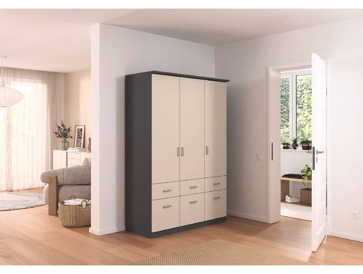 Drehtüren-/Kombischrank Bremen 136cm Grau/Beige/Kaschmir/Graumetallic ohne Spiegeltür/-en