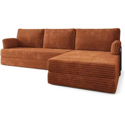 ECKSOFA ANKO modulares Boneless Sofa mit Schlaffunktion Braun Kordstoff