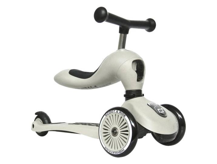 Scoot and Ride Laufrad/Kinderscooter 2in1 Highwaykick 1, Hellgrau, Metall, Kunststoff, 24x37x55 cm, unisex, höhenverstellbarer Lenker, weicher Sitz, Anti-Überschlag-Vorrichtung, Freizeit & Co, Gartenspielzeug, Scooter