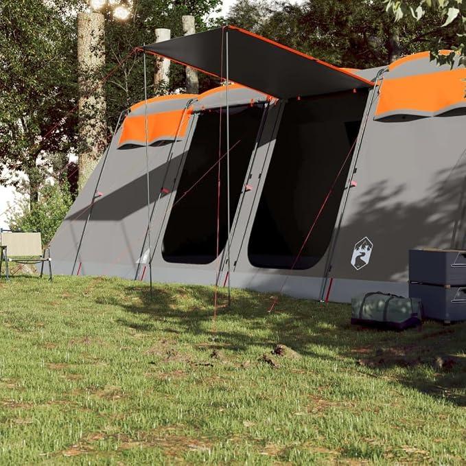 Tunnel-Familienzelt 10 Personen Tunnelzelt Campingzelt Familienzelt Sonnenschutz Insektenschutz Zelt für Familien, Tunnelzelt Grau und Orange Wasserdicht