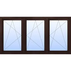 Kunststoff Fenster 3-flügelig VALENTIN 3-fach Verglasung Mahagoni holzähnlich innen öffnend Seitenunabhängig