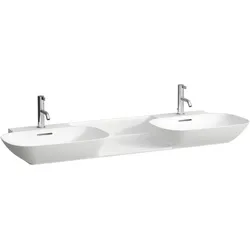 Doppelwaschtisch INO 450x1420x145 1 Hahnloch je Becken mit Überlauf Ablage zwischen den Becken weiß