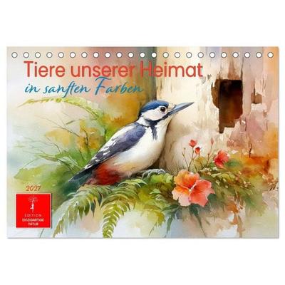 Tiere unserer Heimat in sanften Farben (Tischkalender 2027 DIN A5 quer), CALVENDO Monatskalender