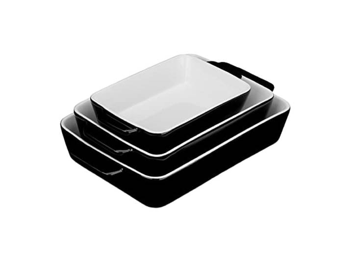 Relaxdays ovenschaal set van 3, rechthoekig, keramiek, mogen in de vaatwasser, voor lasagne, gratin & meer, zwart/wit