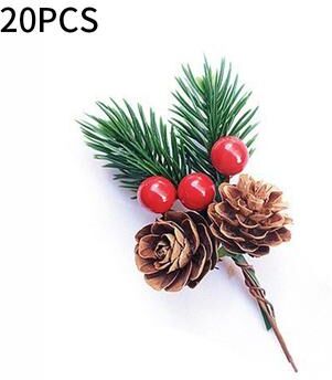 Discount Dollar Deals Simulation Flower Pine Tree, Christmas Pine Needle Box, Branches With Pine Cones, Packaging Gift Decor double Fruit 20pcs
