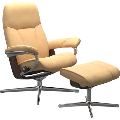 Relaxsessel STRESSLESS "Consul", gelb, B:82cm H:102cm T:72cm, Sessel, Relaxsessel, mit Cross Base, Größe S, M & L, Holzakzent Wenge