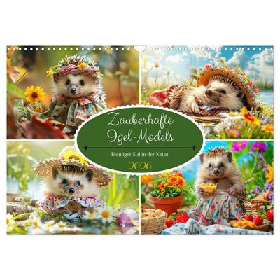 Zauberhafte Igel-Models. Blumiger Stil in der Natur (Wandkalender 2026 DIN A3 quer), CALVENDO Monatskalender