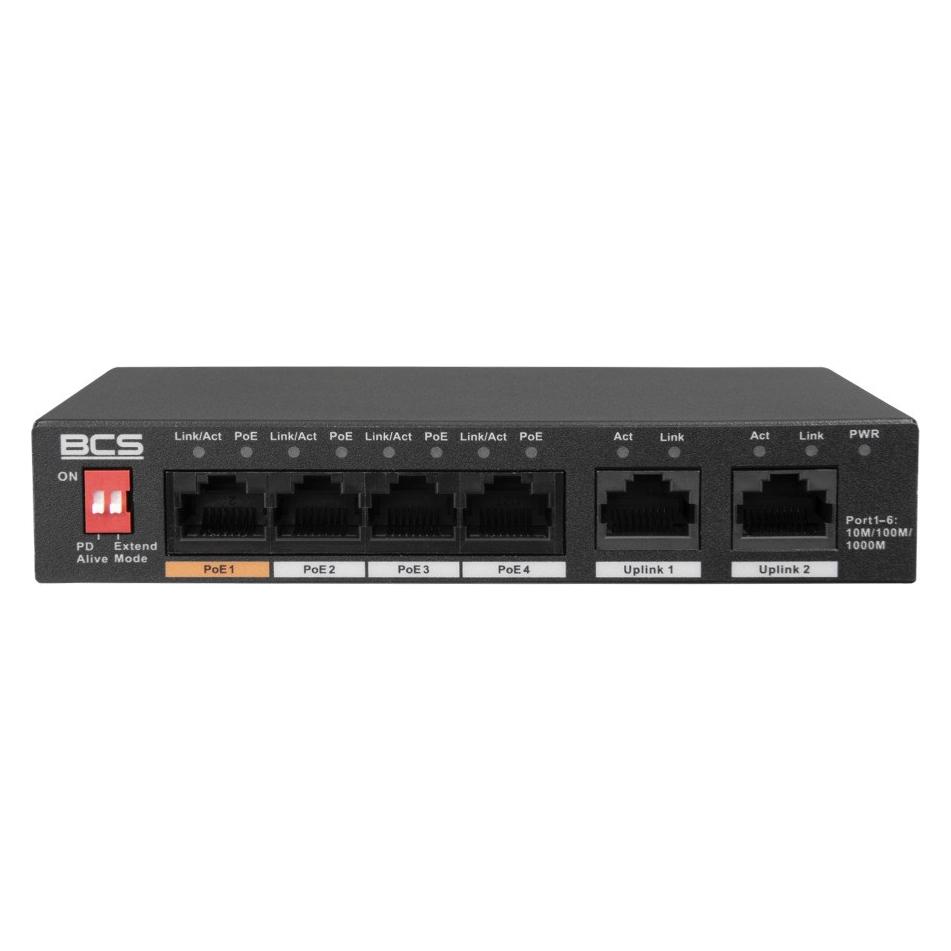 BCS BCS-L-SP04G02G(2) 4-Port PoE Switch exPoE 60W 1Gbps mit Standard-/Erweiterungsmodi (6 Ports) (BCS-L-SP04G02G(2))