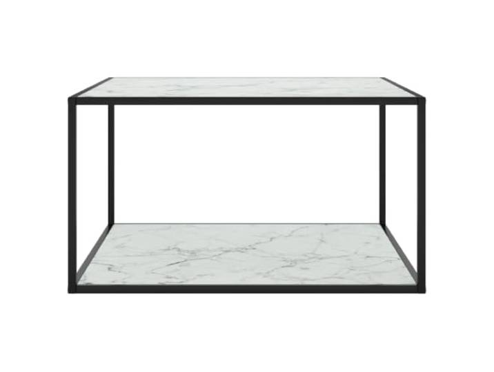 Couchtisch, quadratisch, Hartglas, Marmor, Weiß, Stahl, Schwarz, 90 x 90 x 50 cm