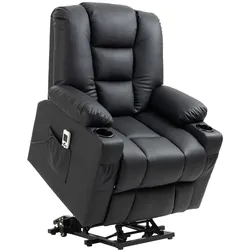 MODFU Relaxsessel aus Kunstleder Schwarz mit Aufstehhilfe, Liegefunktion und USB-Anschluss