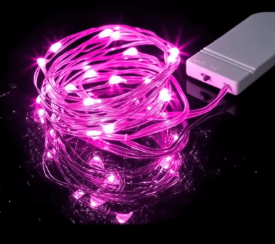 Inspire Curations Battery Operated Silver Wire Firefly Fairy String Lights pink 1m 10led