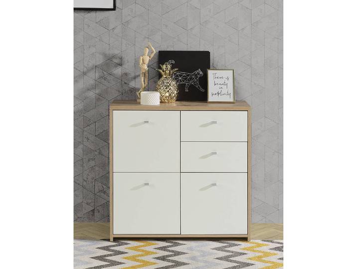 Buffet Rison III 77 x 77 x 30cm Blanc/Imitation chêne Artisan/Blanc