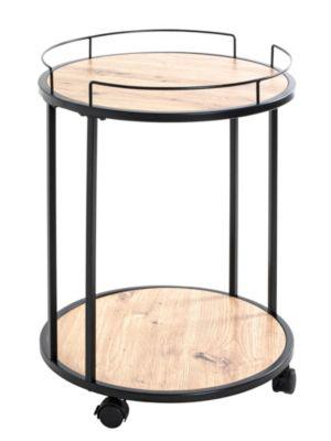 HAKU Beistelltisch, rund, Stahlrohr schwarz, Ablage MDF Eiche hell, melaminharzbeschichtet, B 450 x T 450 x H 600 mm
