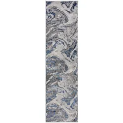 Luxuriöser Wohnzimmer Teppich `Ouse Joy`, Metallische Marmorierung - Farbe: Blau-Grau, 80x300 cm | Kadima Design