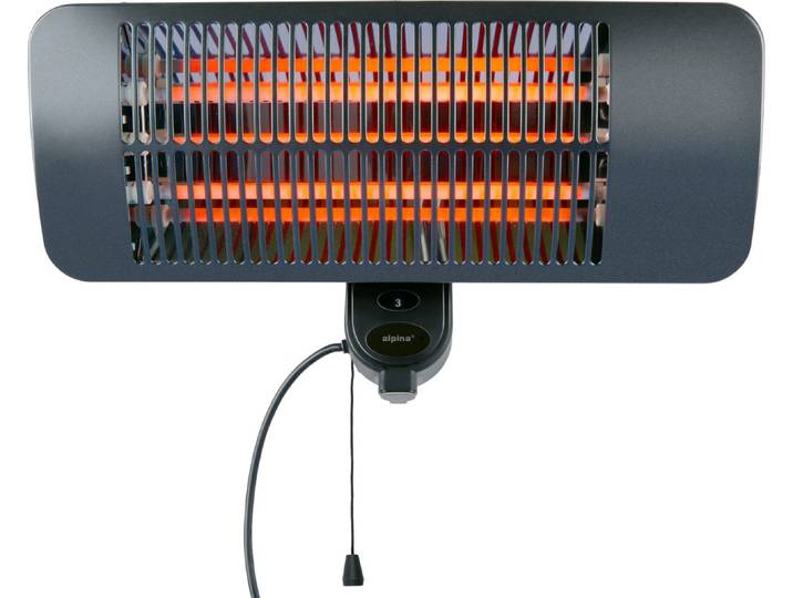 alpina Chauffage infrarouge suspendu Terrasse 2000W 3 niveaux de chauffage - Chauffage de terrasse protégé contre les projections d'eau IP34 avec lampe infrarouge - Chauffage de terrasse