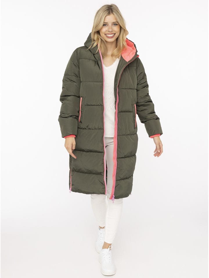 Zwillingsherz Steppmantel in Khaki - L