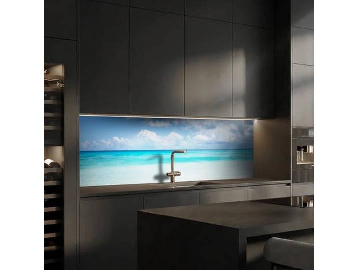 dedeco Küchenrückwand Strand V3 280x60cm Acrylglas 3mm Spritzschutz Küche Wasserfeste Küchenrückwand, 3 mm Acrylglas – fugenloser Fliesenersatz, pflegeleicht, Spritzschutz für Herd & Spüle