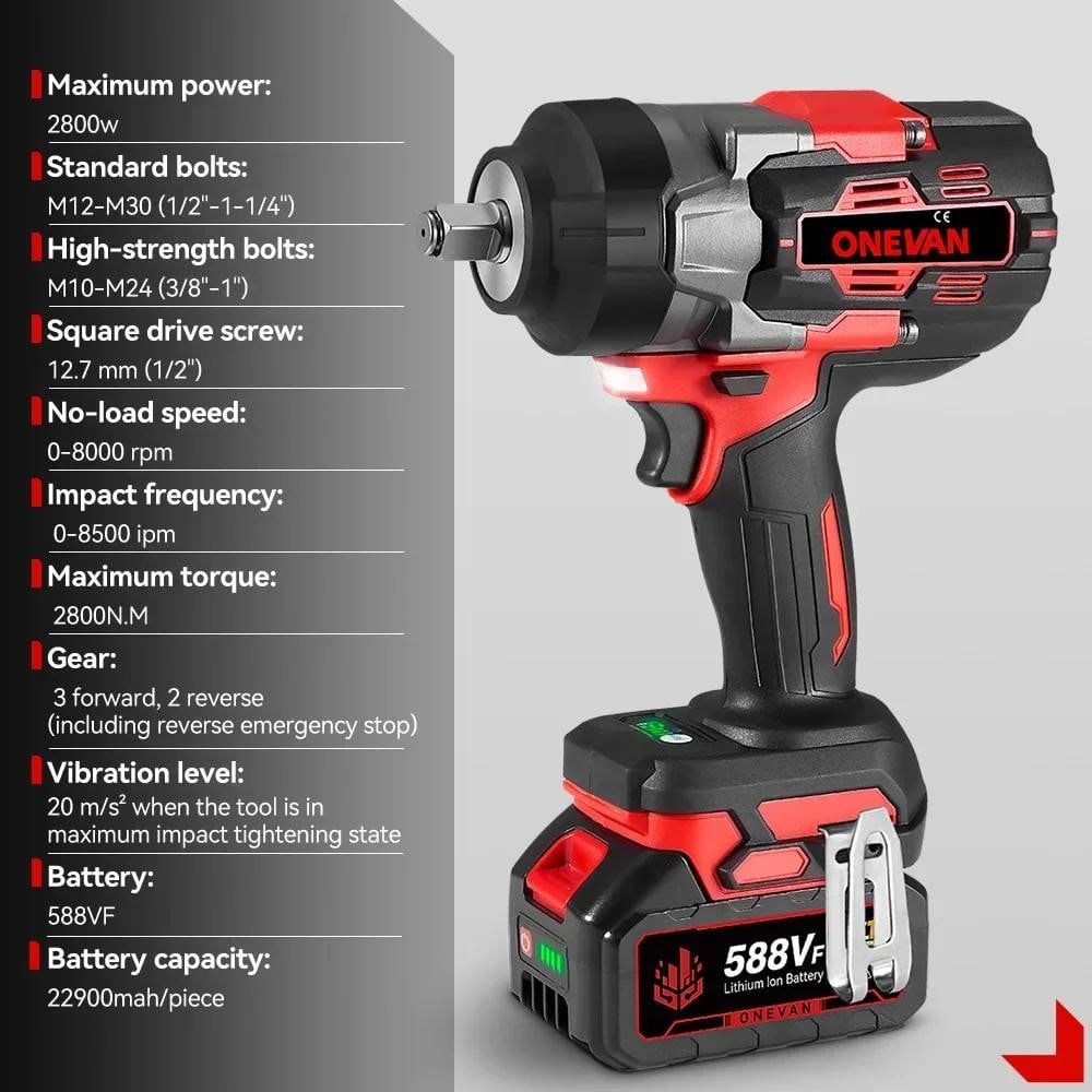 Selius Slagmoersleutel Borstelloos met 2800 Nm Koppel en 2800 W Vermogen
