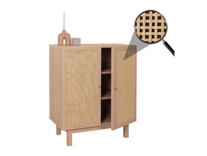 MCW Highboard MCW-M51, Türen mit handgefertigtem natürlichen Kubu Rattan
