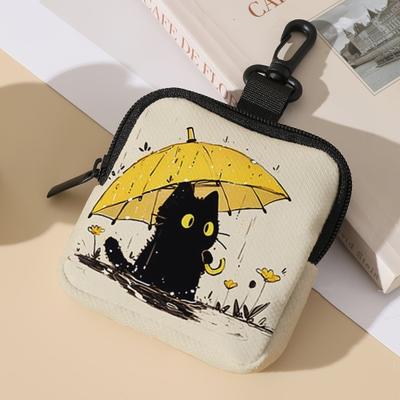 Discount Dollar Deals Mini Coin Purse, Cat Print Lightweight Waterproof Earphone Bag, Multiple Styles Artificial Leather Wallet, Friends Gift handle